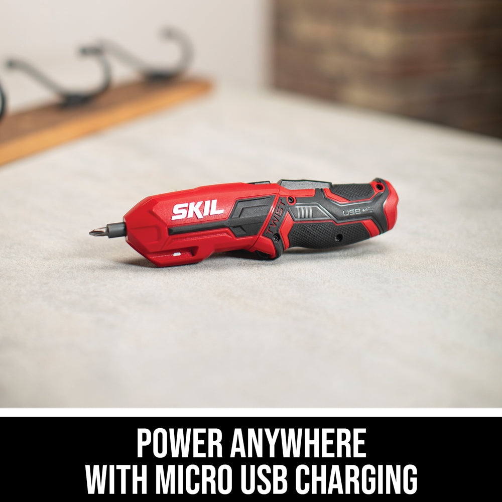 Rechargeable 4V Screwdriver with Pivot Grip w/ Magnetic Bit Storage