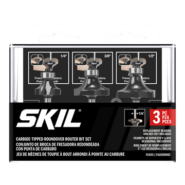 3-Piece Carbide-Tipped Roundover Bit Set
