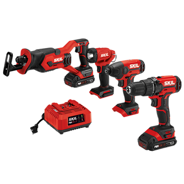 20V 4-Tool Combo Kit; Drill Driver, Impact Driver, Reciprocating Saw, Spot Light
