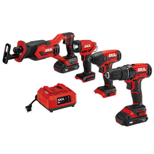 20V 4-Tool Combo Kit; Drill Driver, Impact Driver, Reciprocating Saw, Spot Light