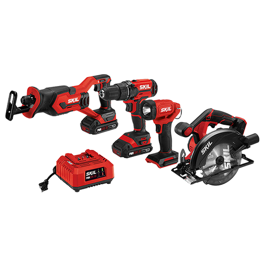 20V 4-Tool Kit: Drill Driver, Reciprocating Saw, Circular Saw, Spot Light (2 batteries)