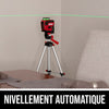 Laser à mise à niveau automatique projetant des lignes transversales vertes sur 360 degrés avec trépied